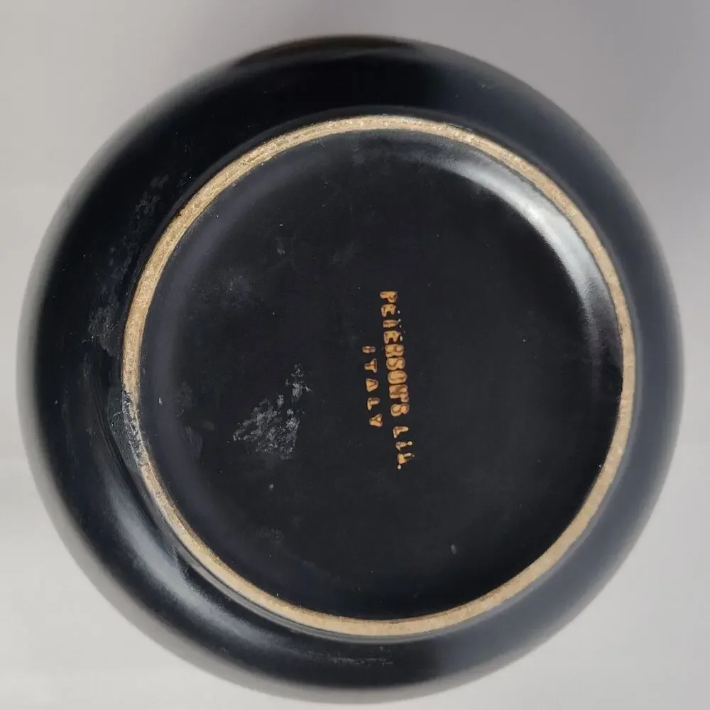 Vintage Ceramic Jar Canister Black White Brown Classical Scene Wood Lid Italy